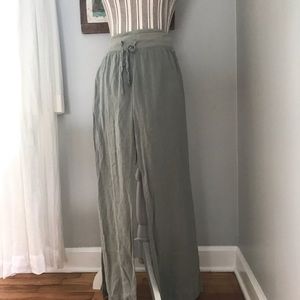 Bella Dahl wide leg drawstring olive green pants